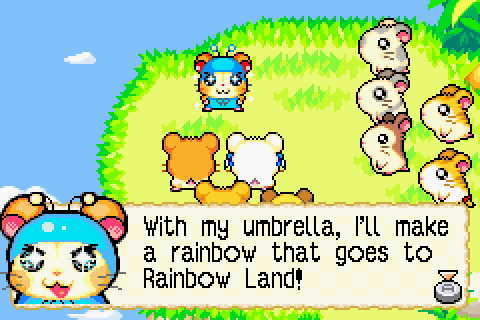 With my umbrella, I'll make a rainbow that goes to Rainbow Land!