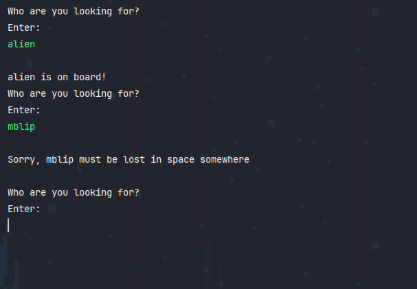 Who are you looking for? Enter: ...alien is on board! Sorry, mblip must be lost in space somewhere.
